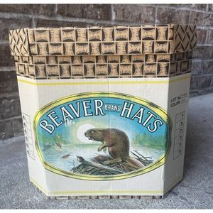 Large Vintage Beaver Brand Hats Wallpaper Box Only - Bright Graphics 14” X 16”